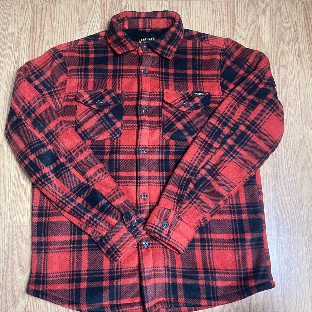 Stanley Red and Black Plaid Shirt Jacket Sherpa-Lined Arctic Fleece